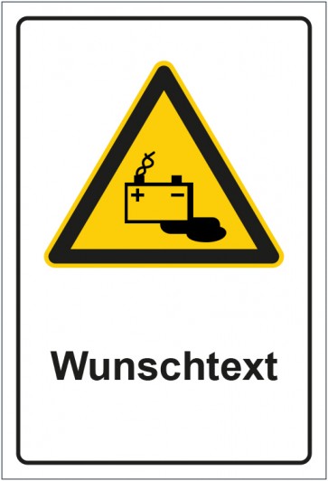 Schild Warnzeichen Warnung vor Gefahr durch das Aufladen von Batterien mit WUNSCHTEXT