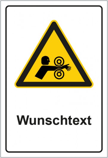 Aufkleber Warnzeichen Warnung vor Einzugsgefahr durch rotierende Walzen mit WUNSCHTEXT · stark haftend