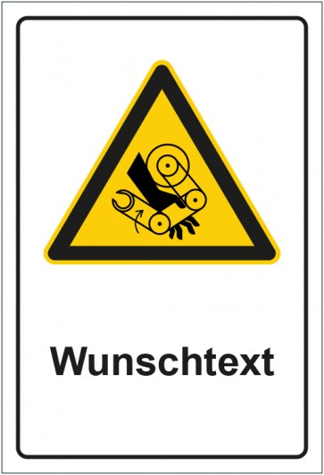 Schild Warnzeichen Warnung vor Handverletzung durch Roboter mit WUNSCHTEXT