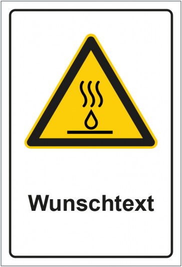 Schild Warnzeichen Warnung vor heißer Flüssigkeit mit WUNSCHTEXT