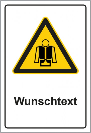 Schild Warnzeichen Hinweiszeichen Achtung, Rettungsweste tragen mit WUNSCHTEXT