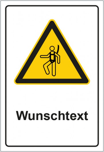 Schild Warnzeichen Hinweiszeichen Achtung Auffanggurt tragen mit WUNSCHTEXT · selbstklebend