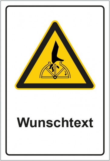 Schild Warnzeichen Warnung vor Handverletzung durch rotierende Teile mit WUNSCHTEXT · selbstklebend