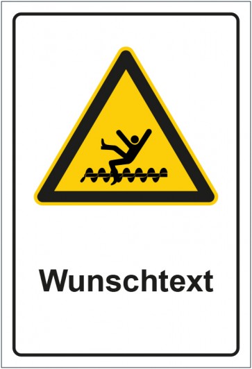 Schild Warnzeichen Warnung vor Einzugsgefahr durch ungeschütze rotierende Objekte mit WUNSCHTEXT