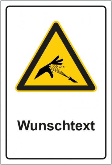Schild Warnzeichen Warnung vor Hochdruckstrahl mit WUNSCHTEXT