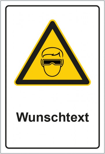 Schild Warnzeichen Hinweiszeichen Achtung, Augenschutz tragen mit WUNSCHTEXT · selbstklebend