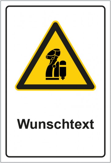 Schild Warnzeichen Hinweiszeichen Achtung, schweren Atemschutz benutzen mit WUNSCHTEXT