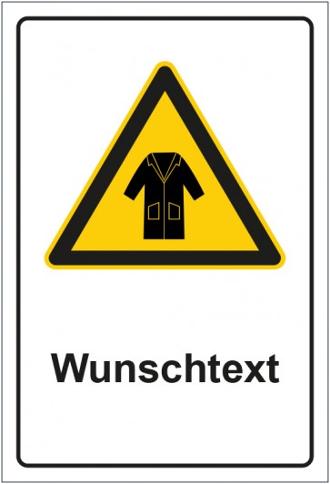 Schild Warnzeichen Hinweiszeichen Achtung Kittel tragen mit WUNSCHTEXT