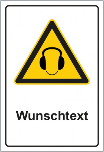 Aufkleber Warnzeichen Hinweiszeichen Achtung, Gehörschutz tragen mit WUNSCHTEXT
