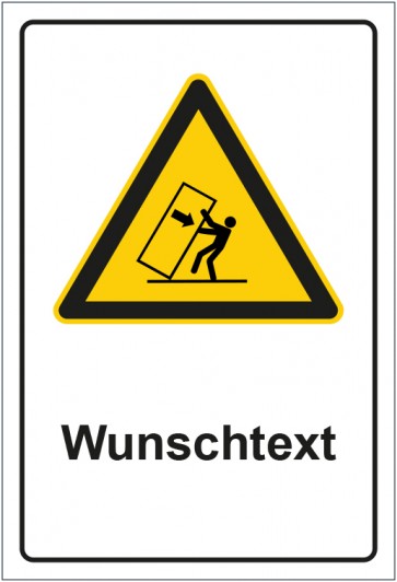 Schild Warnzeichen Warnung vor kippenden Gegenständen mit WUNSCHTEXT · selbstklebend