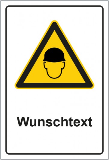 Aufkleber Warnzeichen Hinweiszeichen Achtung Kopfschutz tragen mit WUNSCHTEXT