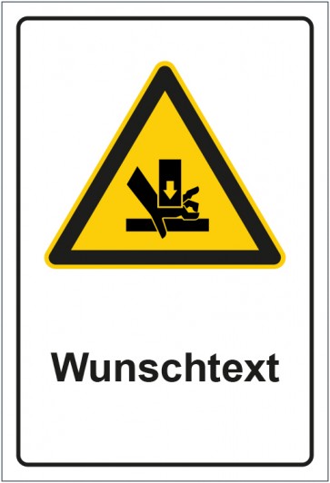 Schild Warnzeichen Warnung vor Handverletzung durch Quetschgefahr mit WUNSCHTEXT
