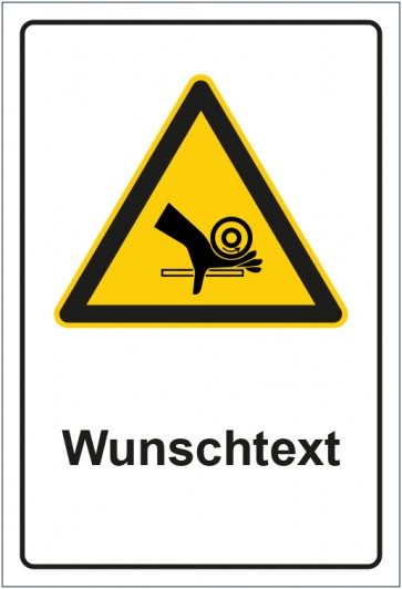 Schild Warnzeichen Warnung vor Handeinzug mit WUNSCHTEXT · selbstklebend