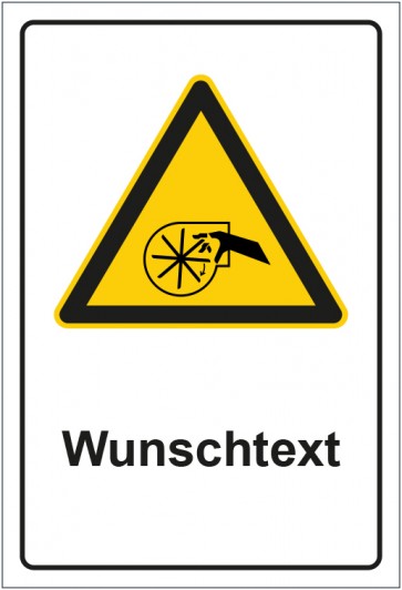 Schild Warnzeichen Warnung vor Handverletzung durch drehendes Lüfterrad mit WUNSCHTEXT
