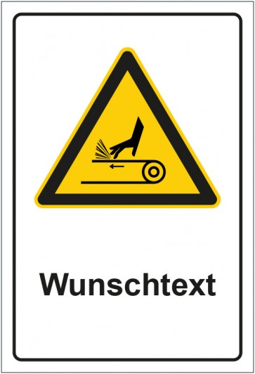 Aufkleber Warnzeichen Warnung vor Handverletzung durch Riemenantrieb mit WUNSCHTEXT