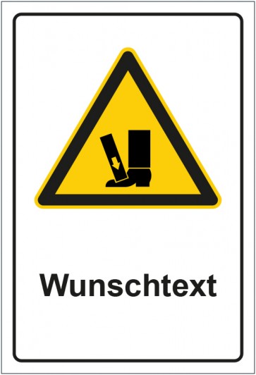 Aufkleber Warnzeichen Warnung vor Fußverletzung durch Quetschgefahr mit WUNSCHTEXT