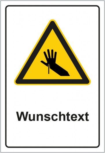 Aufkleber Warnzeichen Warnung vor Handverletzung - Stichgefahr mit WUNSCHTEXT