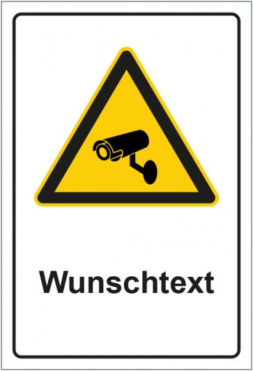 Schild Warnzeichen Hinweiszeichen Achtung, Videoüberwachung mit WUNSCHTEXT · selbstklebend