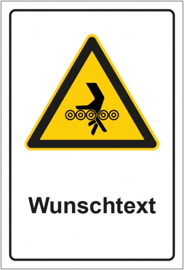 Schild Warnzeichen Hinweiszeichen Einzugsgefahr mit WUNSCHTEXT