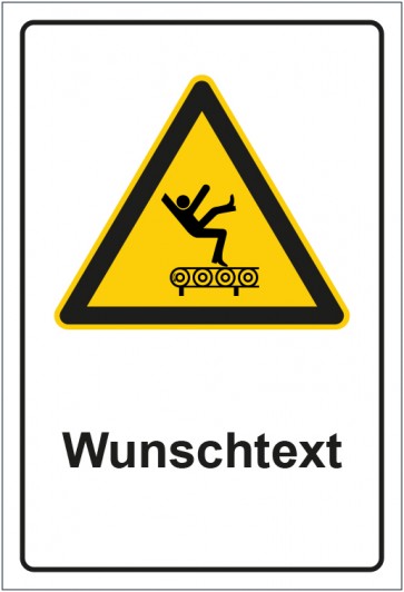 Schild Warnzeichen Warnung vor Absturzgefahr auf dem Förderband mit WUNSCHTEXT · selbstklebend