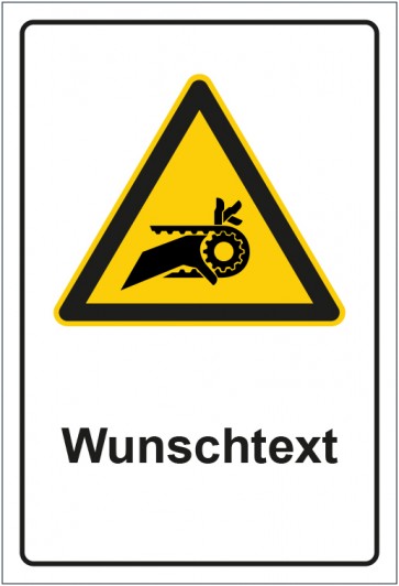Schild Warnzeichen Warnung vor Einzug durch Riemenantrieb mit WUNSCHTEXT