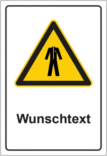Schild Warnzeichen Hinweiszeichen Achtung, Schutzanzug tragen mit WUNSCHTEXT
