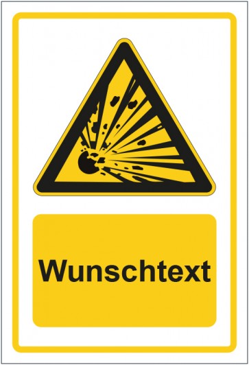 Magnetschild Warnzeichen Warnung vor explosionsgefährlichen Stoffen gelb mit WUNSCHTEXT