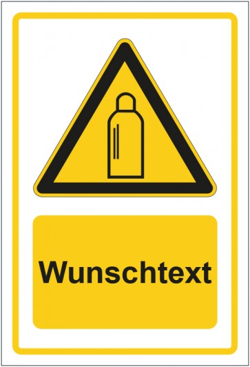 Aufkleber Warnzeichen Warnung vor Gasflaschen gelb mit WUNSCHTEXT · stark haftend