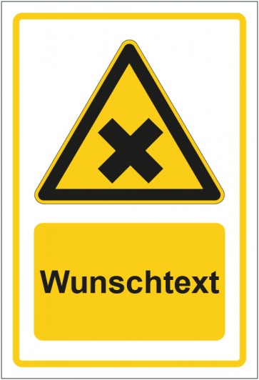 Schild Warnzeichen Warnung vor gesundheitsschädlichen oder reizenden Stoffen gelb mit WUNSCHTEXT · selbstklebend
