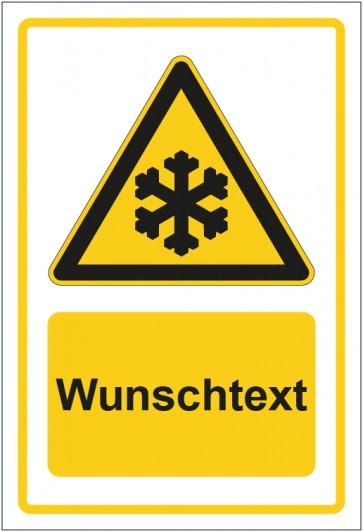 Aufkleber Warnzeichen Warnung vor niedriger Temperatur - Frost gelb mit WUNSCHTEXT