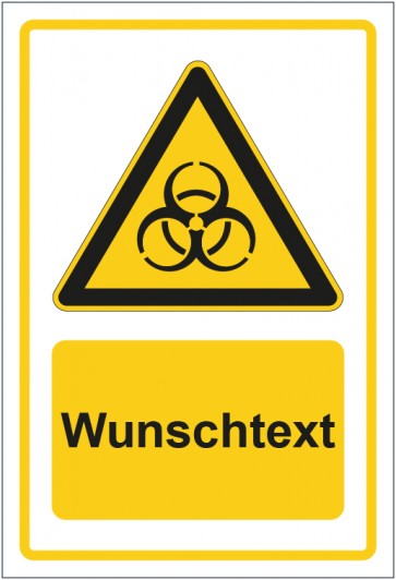 Schild Warnzeichen Warnung vor Biogefährdung gelb mit WUNSCHTEXT