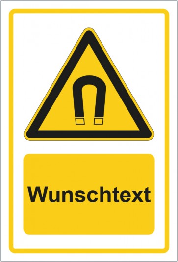 Aufkleber Warnzeichen Warnung vor magnetischem Feld gelb mit WUNSCHTEXT