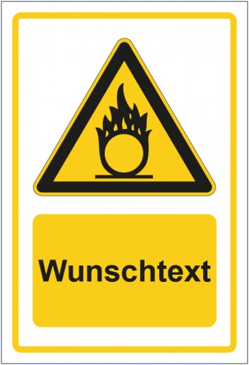 Aufkleber Warnzeichen Warnung vor brandfördernden Stoffen gelb mit WUNSCHTEXT · stark haftend