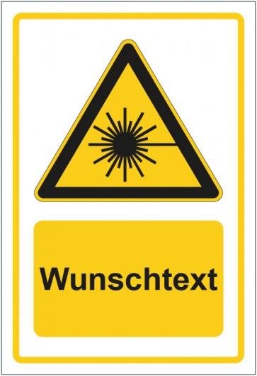 Aufkleber Warnzeichen Warnung vor Laserstrahlen gelb mit WUNSCHTEXT · stark haftend