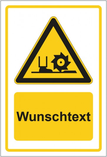 Aufkleber Warnzeichen Warnung vor Fräswelle gelb mit WUNSCHTEXT · stark haftend