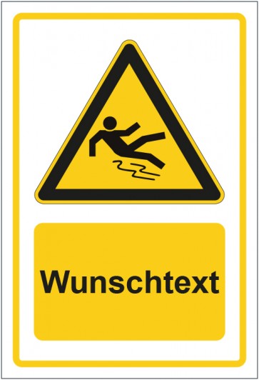 Schild Warnzeichen Warnung vor Rutschgefahr gelb mit WUNSCHTEXT · selbstklebend
