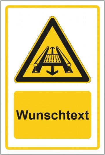 Aufkleber Warnzeichen Warnung vor Gefahr durch eine Förderanlage im Gleis gelb mit WUNSCHTEXT · stark haftend