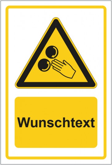 Magnetschild Warnzeichen Warnung vor Verletzungsgefahr durch Einzug gelb mit WUNSCHTEXT