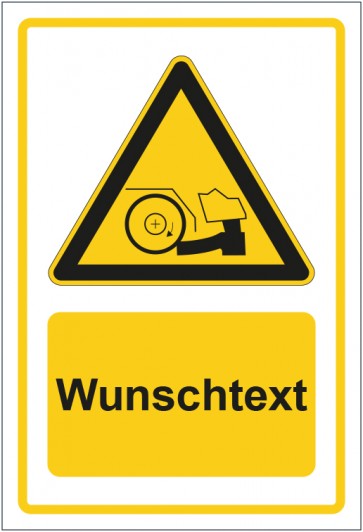 Aufkleber Warnzeichen Warnung vor Fußverletzungen gelb mit WUNSCHTEXT