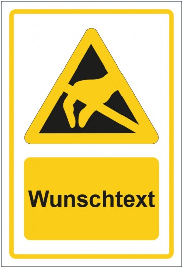 Schild Warnzeichen Warnung vor elektrostatisch gefährdete Bauelemente ESD gelb mit WUNSCHTEXT · selbstklebend