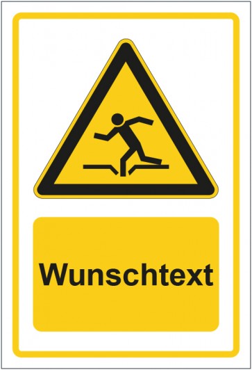 Schild Warnzeichen Warnung vor Einsturzgefahr gelb mit WUNSCHTEXT