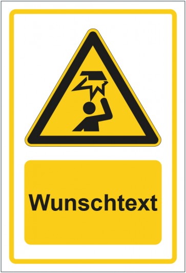 Aufkleber Warnzeichen Warnung vor Hindernissen im Kopfbereich gelb mit WUNSCHTEXT