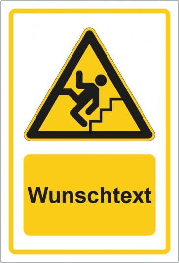 Aufkleber Warnzeichen Warnung vor Treppe · Stufen gelb mit WUNSCHTEXT · stark haftend