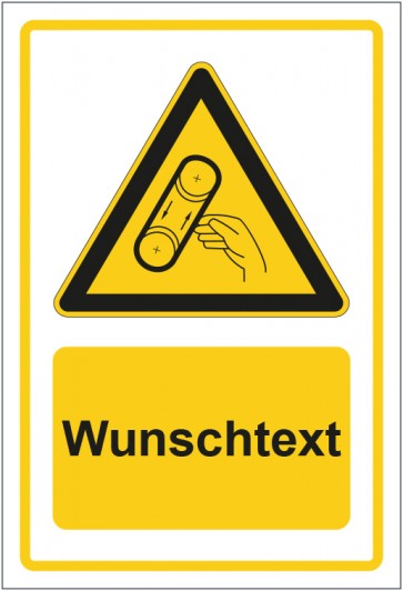 Schild Warnzeichen Warnung vor Bandeinzug gelb mit WUNSCHTEXT · selbstklebend