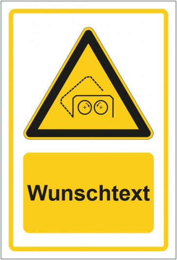 Aufkleber Warnzeichen Warnung vor automatischer Schutzhaube gelb mit WUNSCHTEXT · stark haftend