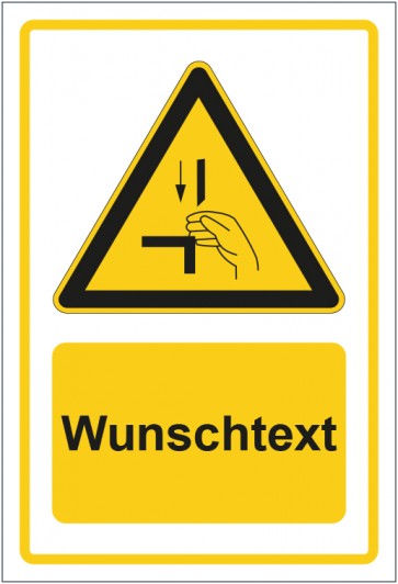 Schild Warnzeichen Warnung vor Quetschgefahr gelb mit WUNSCHTEXT