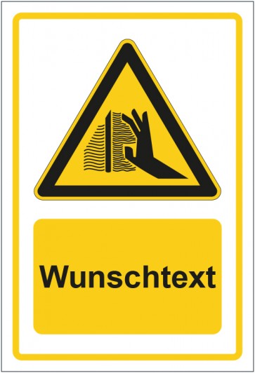 Schild Warnzeichen Warnung vor Verbrennungsgefahr gelb mit WUNSCHTEXT · selbstklebend