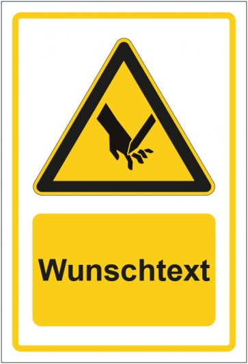 Magnetschild Warnzeichen Warnung vor Schnittverletzungen gelb mit WUNSCHTEXT