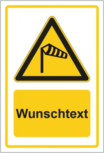 Schild Warnzeichen Warnung vor Wind - Sturm - Seitenwinde gelb mit WUNSCHTEXT · selbstklebend