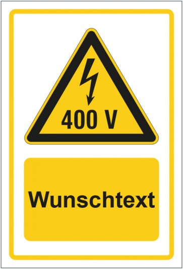 Aufkleber Warnzeichen Warnung vor elektrischer Spannung 400V gelb mit WUNSCHTEXT · stark haftend